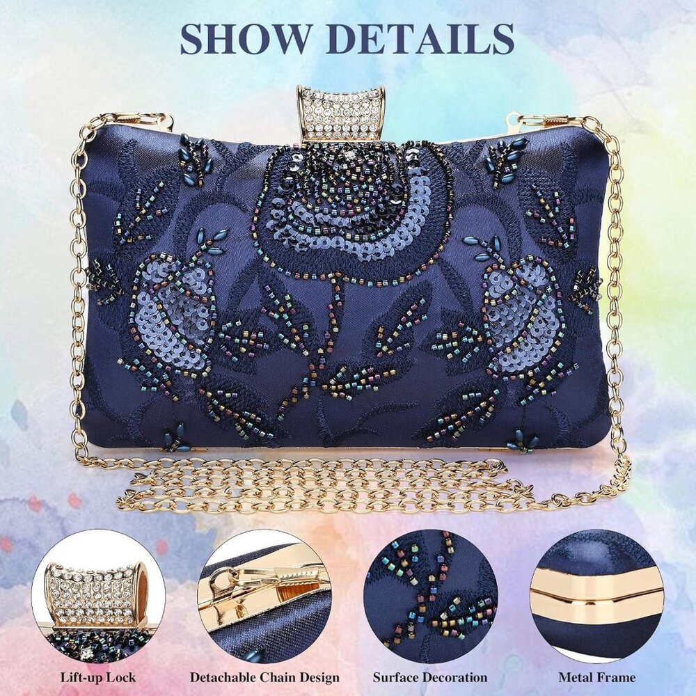 Luxury Vintage Evening Clutch with Removable Chain - Perfect for Weddings - Picture 6 of 7